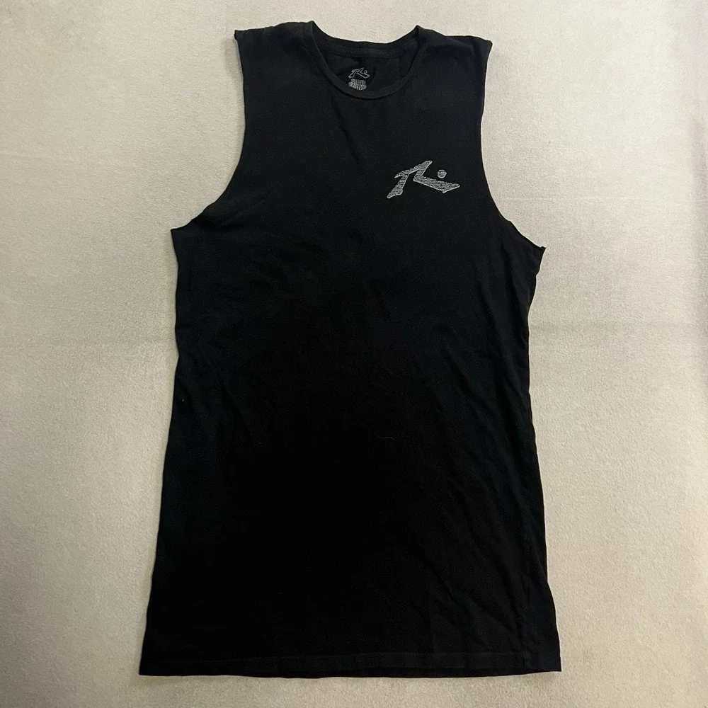 Rusty Tank Top Shirt Mens Size Medium Long Oversized Black Surf Beach Sleeveless